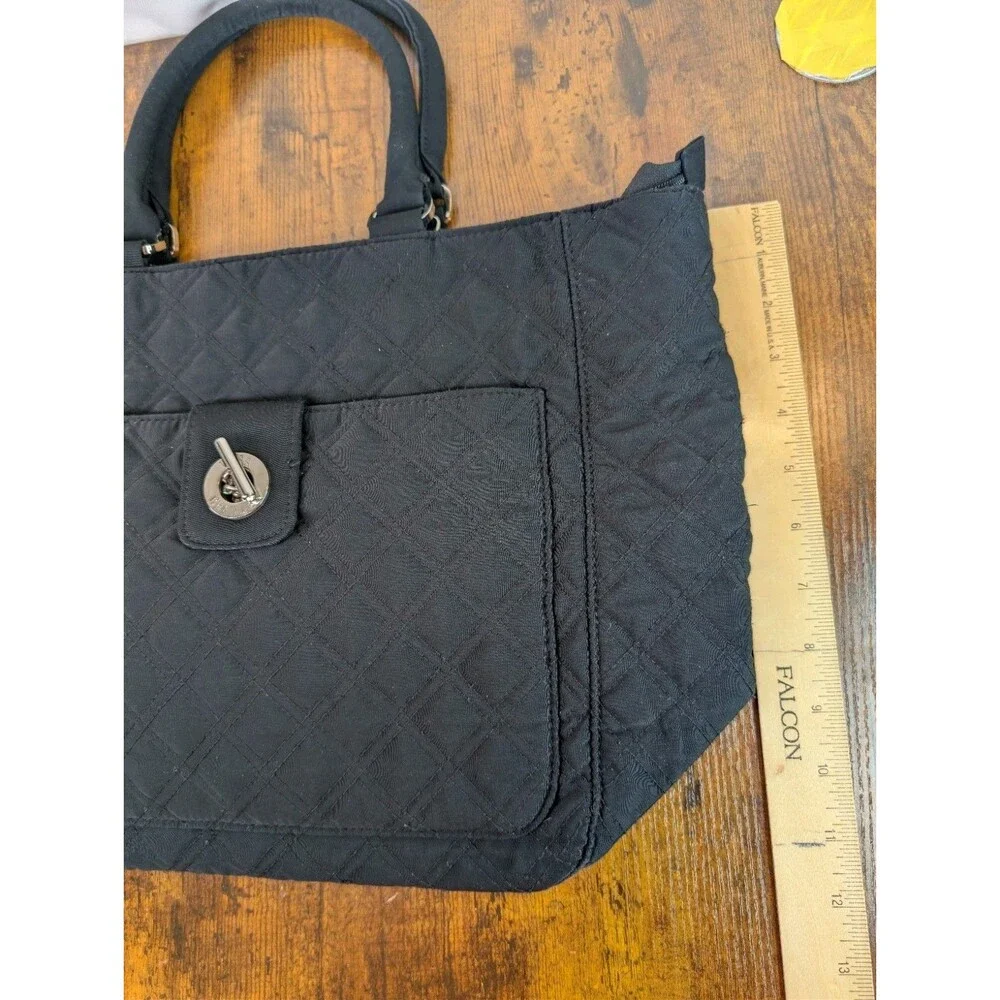 Vera Bradley Classic Toggle Tote Purse Black Quilted Microfiber Shoulder Bag GUC